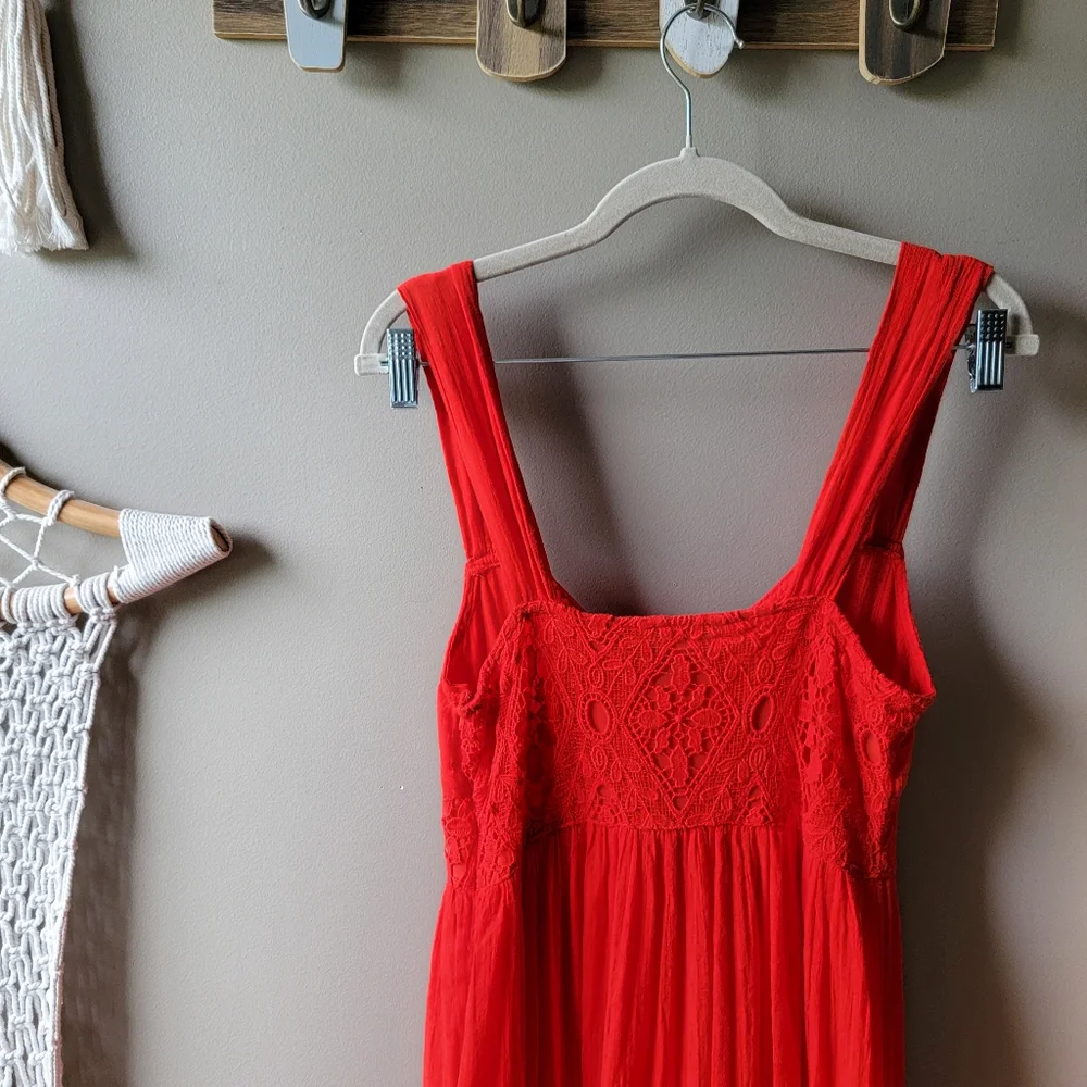 Free People Red Lace Maxi Dress
